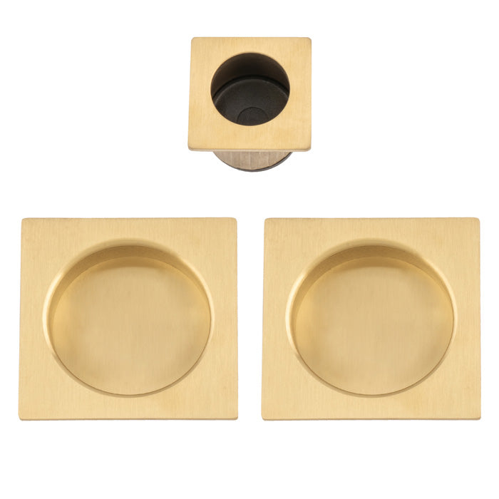 This is an image of Alexander & Wilks - Square sliding door pull kit-Satin Brass PVD AW995SBPVD available to order from Trade Door Handles in Kendal, quick delivery and discounted prices.