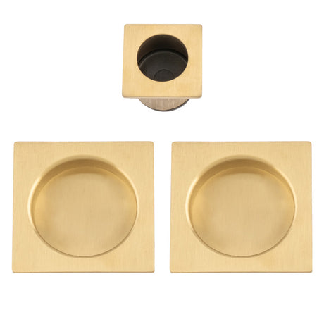 This is an image of Alexander & Wilks - Square sliding door pull kit-Satin Brass PVD AW995SBPVD available to order from Trade Door Handles in Kendal, quick delivery and discounted prices.