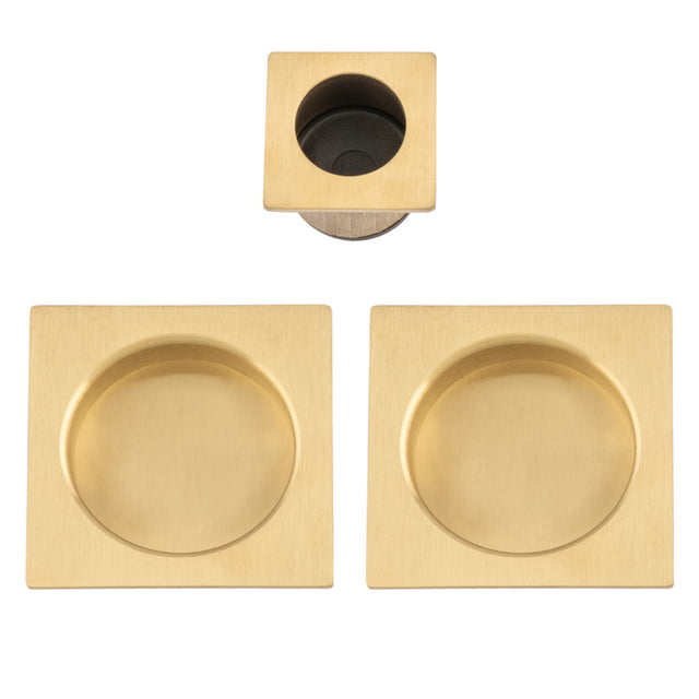 This is an image of Alexander & Wilks - Square sliding door pull kit-Satin Brass PVD AW995SBPVD available to order from Trade Door Handles in Kendal, quick delivery and discounted prices.