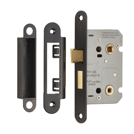 High quality image of Eurospec - Easi-T Residential Bathroom Lock 65mm - Matt Black | Sku. bae5025mb-r | Trade Door Handles.