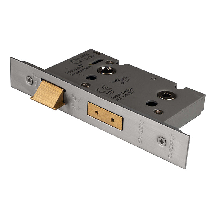 High quality image of Eurospec - Bathroom Lock 64mm - Satin Stainless Steel | Sku. bas5025sss | Trade Door Handles.