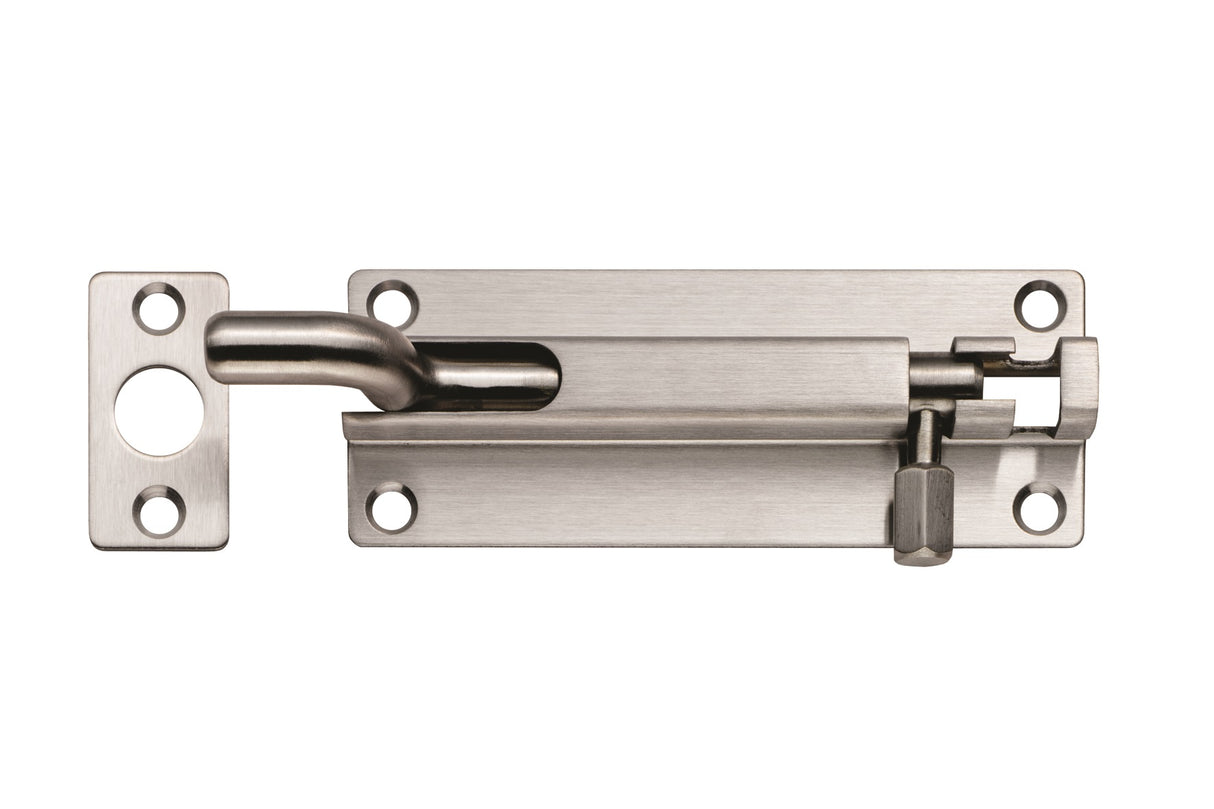 High quality image of Eurospec - Cranked Barrel Bolt - Satin Stainless Steel | Sku. bbt1100cr-sss | Trade Door Handles.