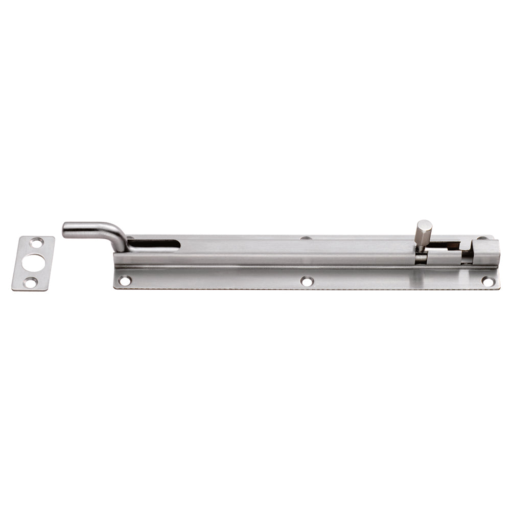 High quality image of Eurospec - Cranked Barrel Bolt - Satin Stainless Steel | Sku. bbt1200cr-sss | Trade Door Handles.