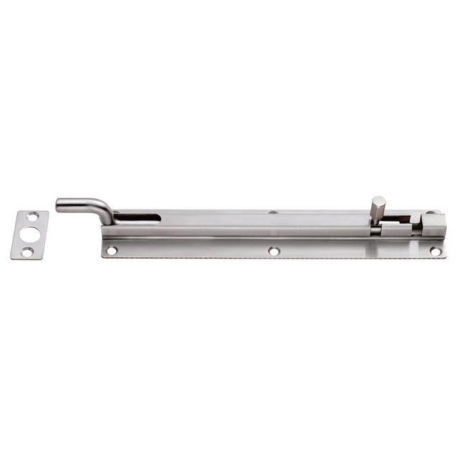 High quality image of Eurospec - Cranked Barrel Bolt - Satin Stainless Steel | Sku. bbt1200cr-sss | Trade Door Handles.