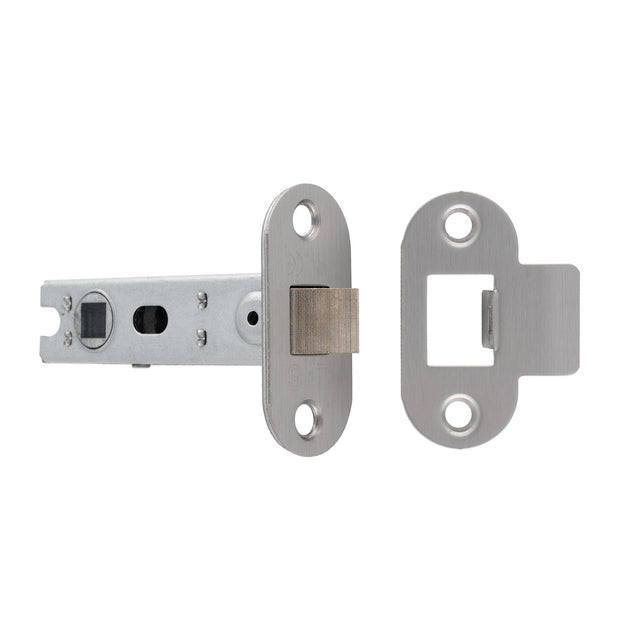 High quality image of Eurospec - 76MM BOLT-THROUGH TUBULAR LATCH - 8MM FOLLOWER - RADIUS - FIXED FOREND - SSS | Sku. btl30sss-r | available to order from Trade Door Handles in Kendal.