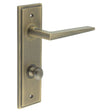 High quality image of Burlington - Mayfair Door Handle Din Bathroom Backplate Antique Brass & Turn & Release Sku. BUR-10AB-456AB-80AB