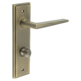 High quality image of Burlington - Mayfair Door Handle Din Bathroom Backplate Antique Brass & Turn & Release Sku. BUR-10AB-456AB-80AB