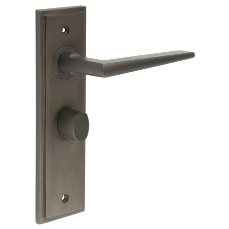 This is an image showing the Frelan - Mayfair Door Handle Bathroom Backplate Dark Bronze & Turn & Release available to order from Trade Door Handles in Kendal