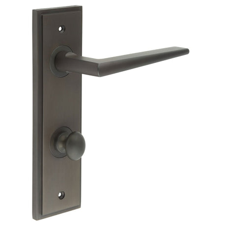 This is an image showing the Frelan - Mayfair Door Handle Din Bathroom Backplate Dark Bronze & Turn & Release available to order from Trade Door Handles in Kendal