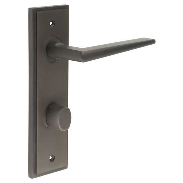 High quality image of Burlington - Mayfair Door Handle Din Bathroom Backplate Dark Bronze & Turn & Release Sku. BUR-10DB-456DB-81DB
