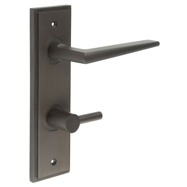 High quality image of Burlington - Mayfair Door Handle Din Bathroom Backplate Dark Bronze & Turn & Release Sku. BUR-10DB-456DB-82DB