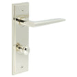 This is an image showing the Frelan - Mayfair Door Handle Din Bathroom Backplate Polished Nickel & Turn & Release available to order from Trade Door Handles in Kendal