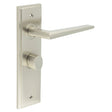 This is an image showing the Frelan - Mayfair Door Handle Bathroom Backplate Satin Nickel & Turn & Release available to order from Trade Door Handles in Kendal