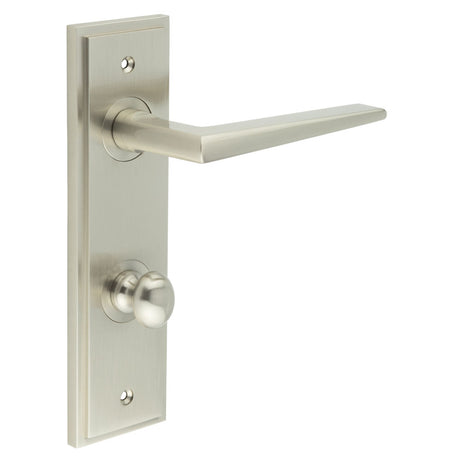 High quality image of Burlington - Mayfair Door Handle Din Bathroom Backplate Satin Nickel & Turn & Release Sku. BUR-10SN-456SN-80SN