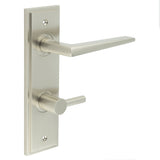 High quality image of Burlington - Mayfair Door Handle Din Bathroom Backplate Satin Nickel & Turn & Release Sku. BUR-10SN-456SN-82SN