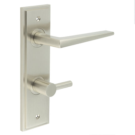 High quality image of Burlington - Mayfair Door Handle Din Bathroom Backplate Satin Nickel & Turn & Release Sku. BUR-10SN-456SN-82SN