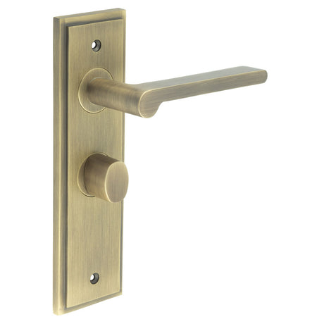 High quality image of Burlington - Fitzrovia Door Handle Bathroom Backplate Antique Brass & Turn & Release Sku. BUR-15AB-453AB-81AB