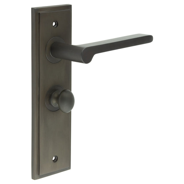 High quality image of Burlington - Fitzrovia Door Handle Bathroom Backplate Dark Bronze & Turn & Release Sku. BUR-15DB-453DB-80DB