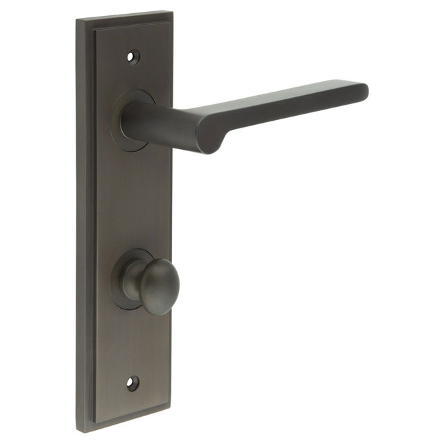 High quality image of Burlington - Fitzrovia Door Handle Din Bathroom Backplate Dark Bronze & Turn & Release Sku. BUR-15DB-456DB-80DB