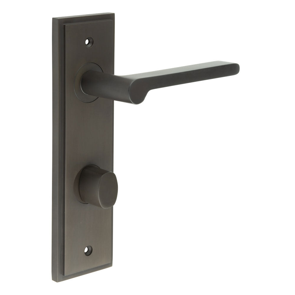 High quality image of Burlington - Fitzrovia Door Handle Din Bathroom Backplate Dark Bronze & Turn & Release Sku. BUR-15DB-456DB-81DB