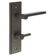 This is an image showing the Frelan - Fitzrovia Door Handle Din Bathroom Backplate Dark Bronze & Turn & Release available to order from Trade Door Handles in Kendal