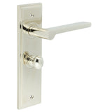 High quality image of Burlington - Fitzrovia Door Handle Bathroom Backplate Polished Nickel & Turn & Release Sku. BUR-15PN-453PN-80PN
