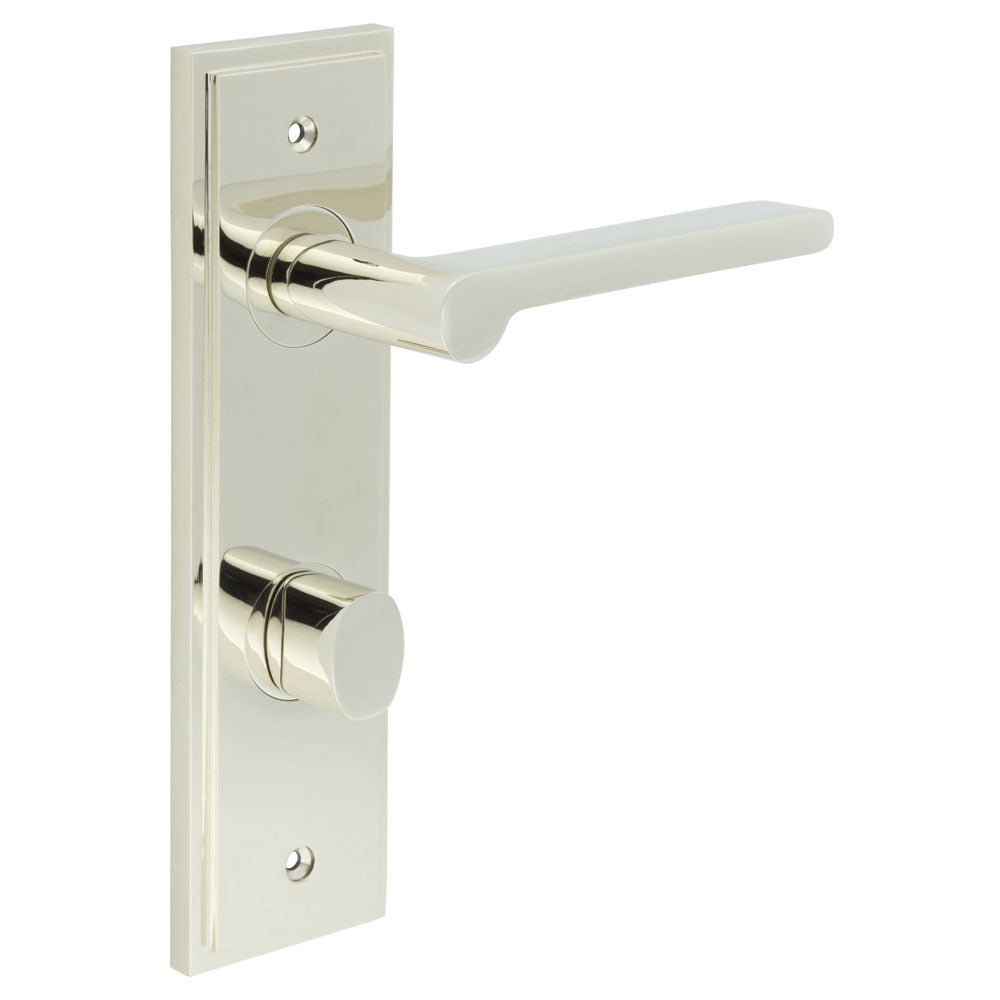 High quality image of Burlington - Fitzrovia Door Handle Din Bathroom Backplate Polished Nickel & Turn & Release Sku. BUR-15PN-456PN-81PN