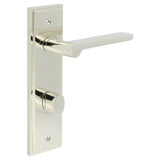 High quality image of Burlington - Fitzrovia Door Handle Din Bathroom Backplate Polished Nickel & Turn & Release Sku. BUR-15PN-456PN-81PN