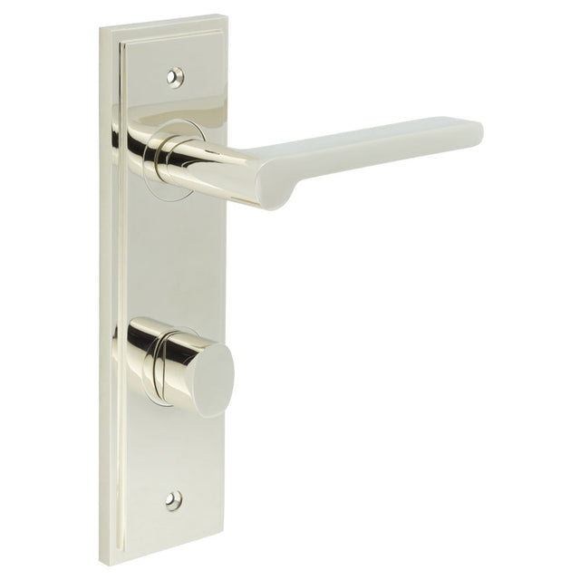 High quality image of Burlington - Fitzrovia Door Handle Din Bathroom Backplate Polished Nickel & Turn & Release Sku. BUR-15PN-456PN-81PN