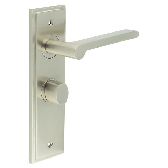 High quality image of Burlington - Fitzrovia Door Handle Bathroom Backplate Satin Nickel & Turn & Release Sku. BUR-15SN-453SN-81SN