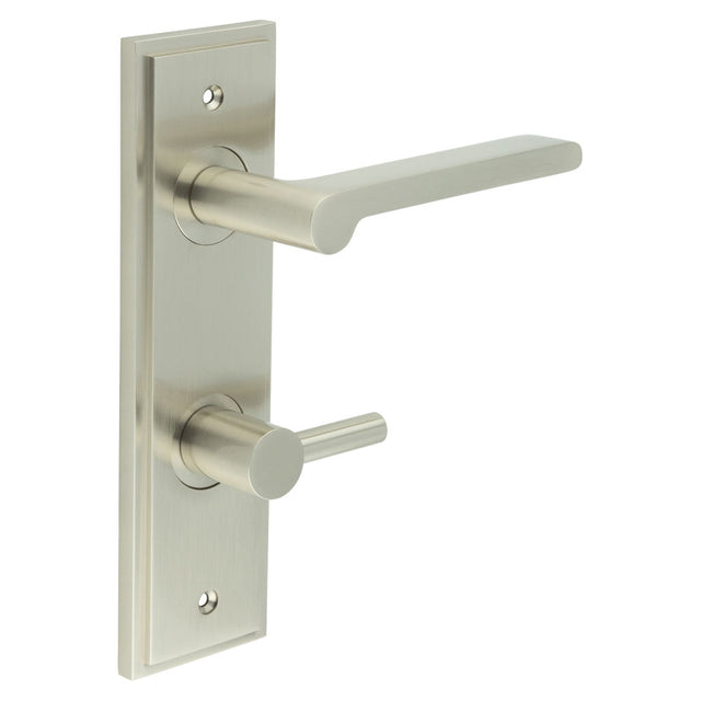 High quality image of Burlington - Fitzrovia Door Handle Din Bathroom Backplate Satin Nickel & Turn & Release Sku. BUR-15SN-456SN-82SN