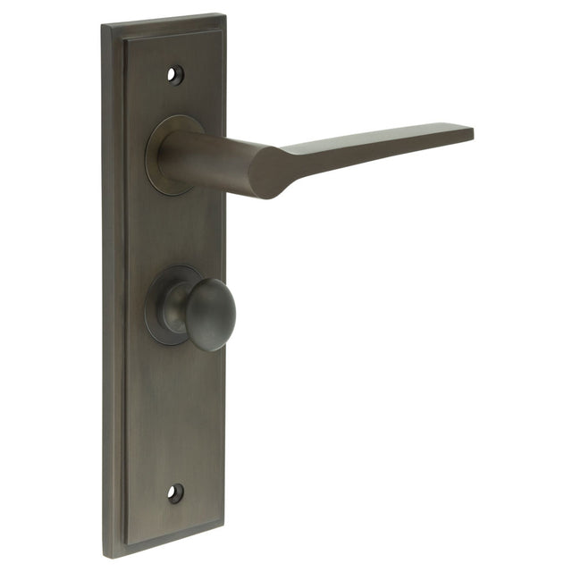 High quality image of Burlington - Knightsbridge Door Handle Bathroom Backplate Dark Bronze & Turn & Release Sku. BUR-20DB-453DB-80DB