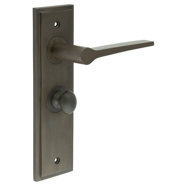 This is an image showing the Frelan - Knightsbridge Door Handle Bathroom Backplate Dark Bronze & Turn & Release available to order from Trade Door Handles in Kendal