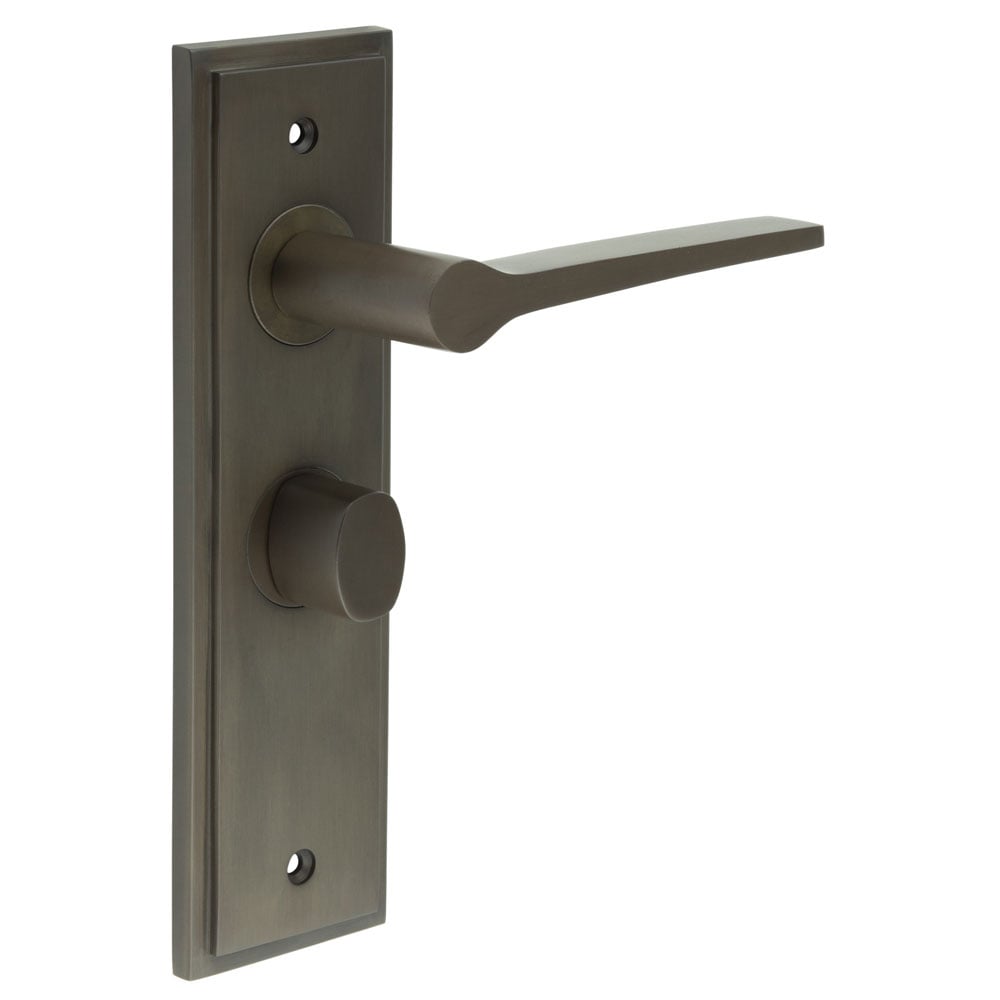 This is an image showing the Frelan - Knightsbridge Door Handle Bathroom Backplate Dark Bronze & Turn & Release available to order from Trade Door Handles in Kendal