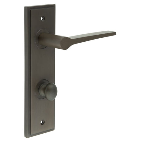 This is an image showing the Frelan - Knightsbridge Door Handle Din Bathroom Backplate Dark Bronze & Turn & Release available to order from Trade Door Handles in Kendal