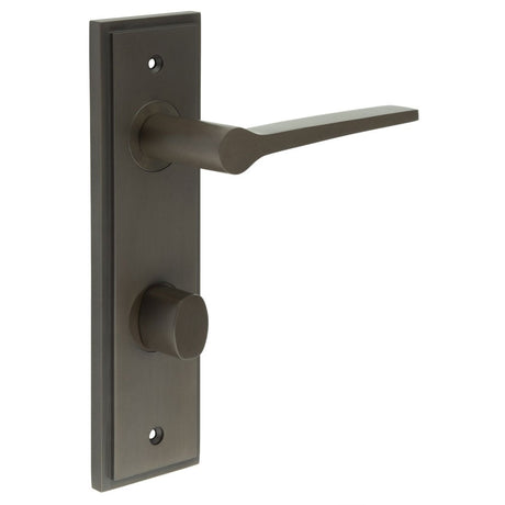 This is an image showing the Frelan - Knightsbridge Door Handle Din Bathroom Backplate Dark Bronze & Turn & Release available to order from Trade Door Handles in Kendal