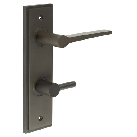 This is an image showing the Frelan - Knightsbridge Door Handle Din Bathroom Backplate Dark Bronze & Turn & Release available to order from Trade Door Handles in Kendal