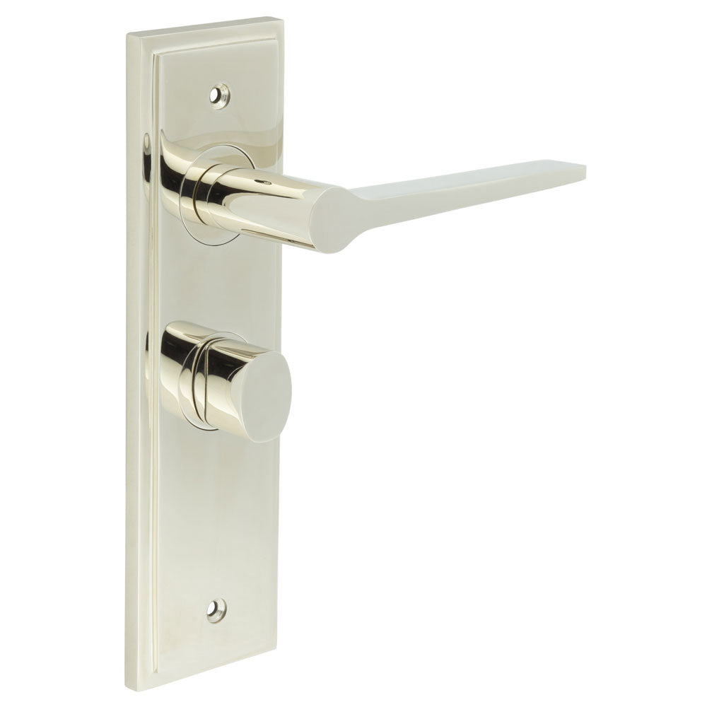High quality image of Burlington - Knightsbridge Door Handle Bathroom Backplate Polished Nickel & Turn & Release Sku. BUR-20PN-453PN-81PN