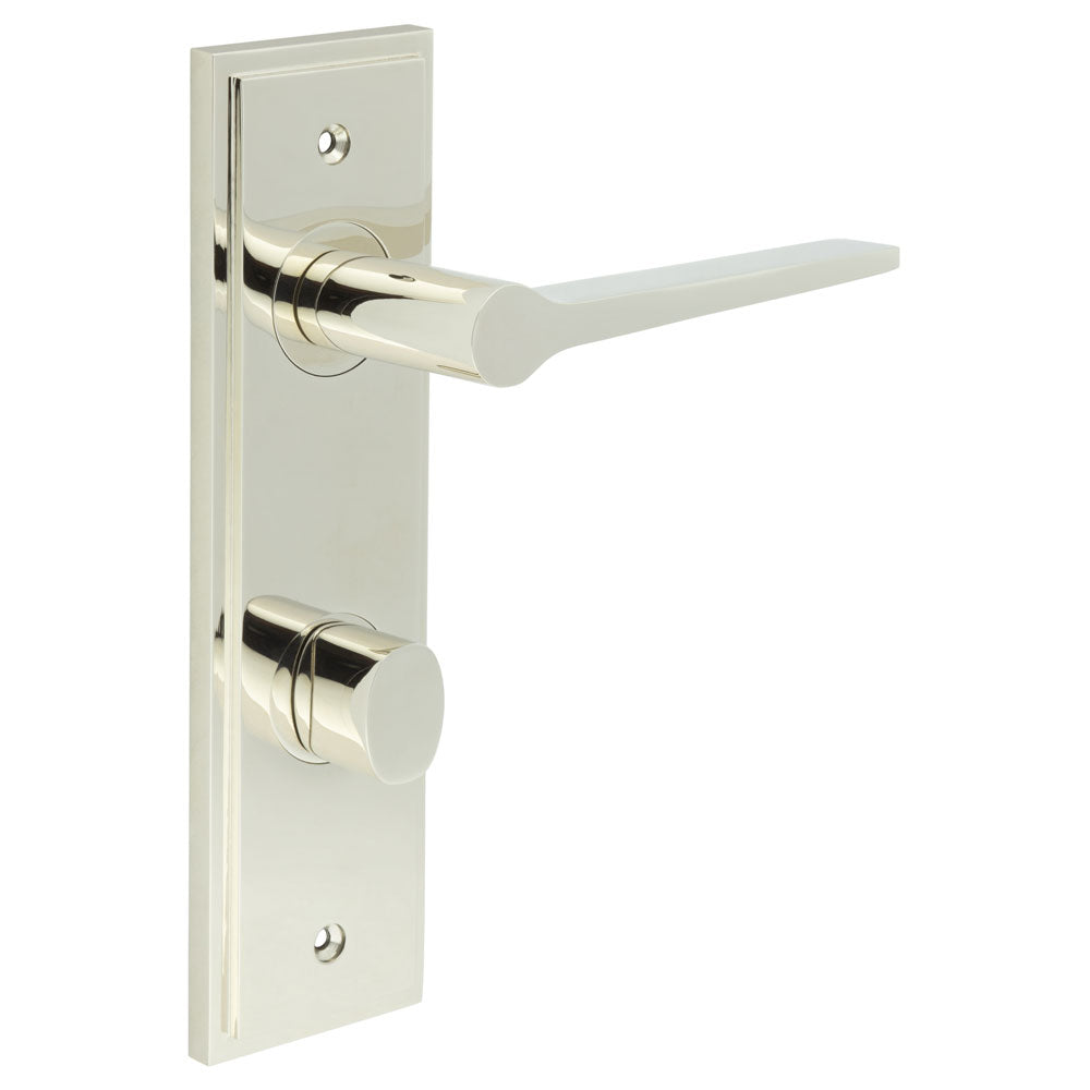 High quality image of Burlington - Knightsbridge Door Handle Din Bathroom Backplate Polished Nickel & Turn & Release Sku. BUR-20PN-456PN-81PN