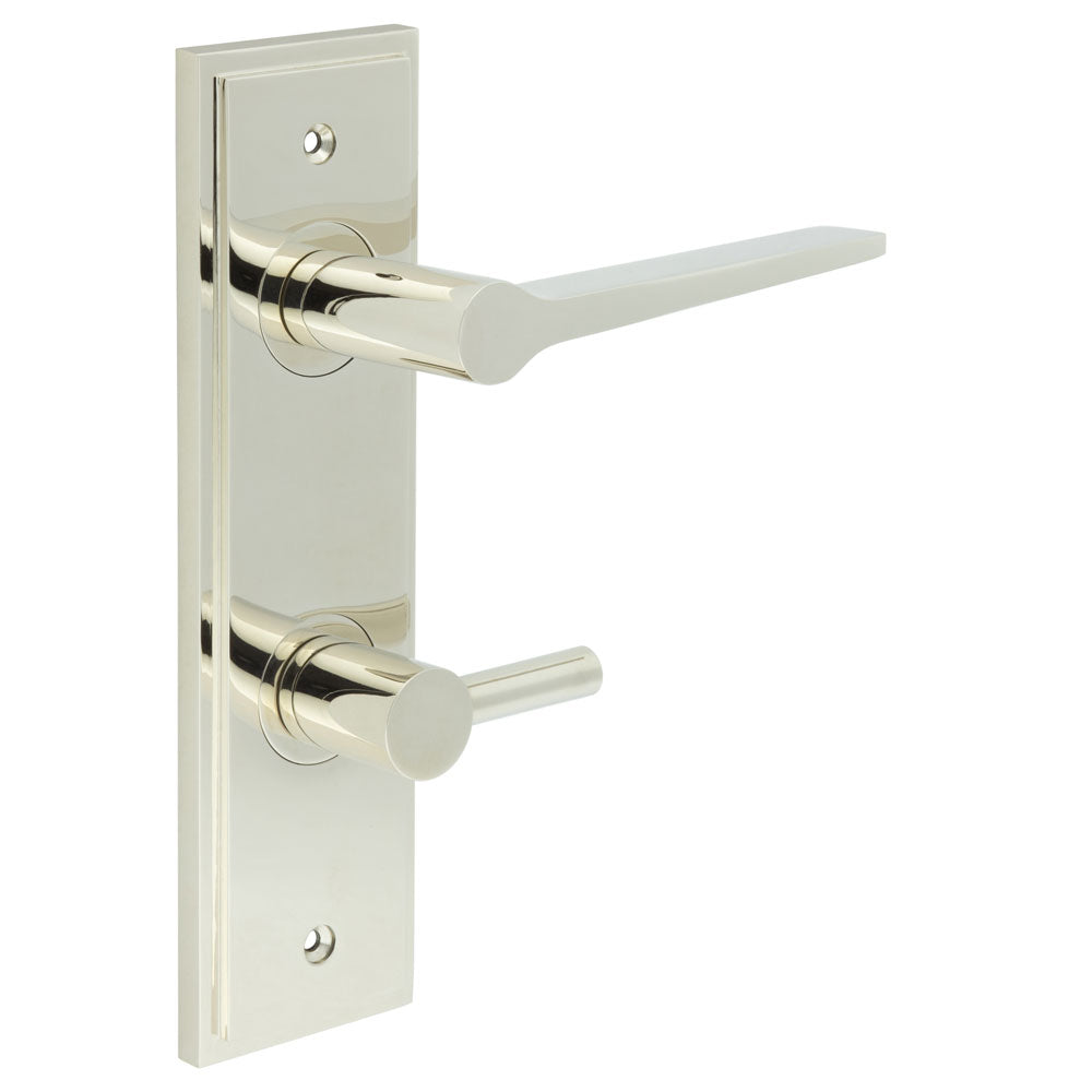 High quality image of Burlington - Knightsbridge Door Handle Din Bathroom Backplate Polished Nickel & Turn & Release Sku. BUR-20PN-456PN-82PN