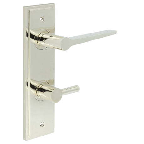 High quality image of Burlington - Knightsbridge Door Handle Din Bathroom Backplate Polished Nickel & Turn & Release Sku. BUR-20PN-456PN-82PN
