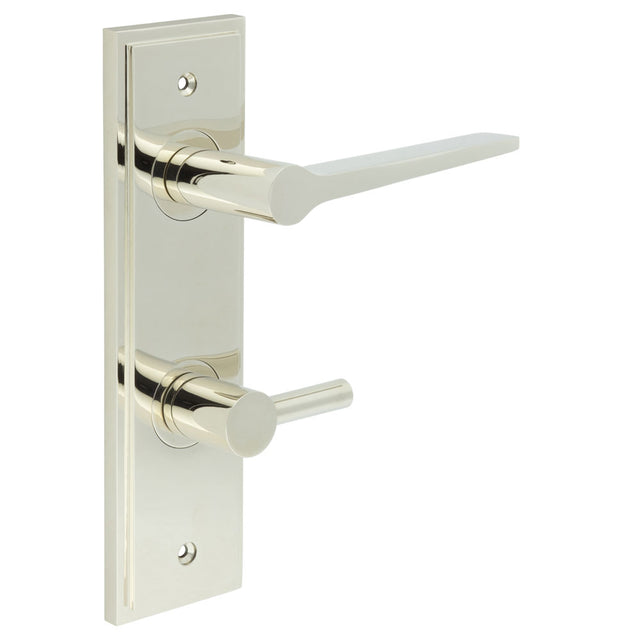 High quality image of Burlington - Knightsbridge Door Handle Din Bathroom Backplate Polished Nickel & Turn & Release Sku. BUR-20PN-456PN-82PN
