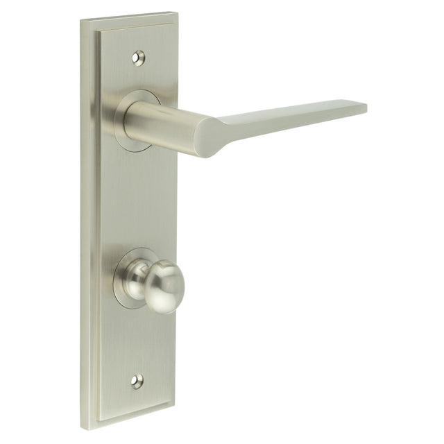 High quality image of Burlington - Knightsbridge Door Handle Din Bathroom Backplate Satin Nickel & Turn & Release Sku. BUR-20SN-456SN-80SN