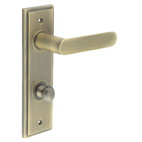 High quality image of Burlington - Kensington Door Handle Din Bathroom Backplate Antique Brass & Turn & Release Sku. BUR-25AB-456AB-80AB