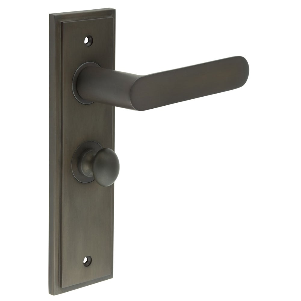 This is an image showing the Frelan - Kensington Door Handle Bathroom Backplate Dark Bronze & Turn & Release available to order from Trade Door Handles in Kendal