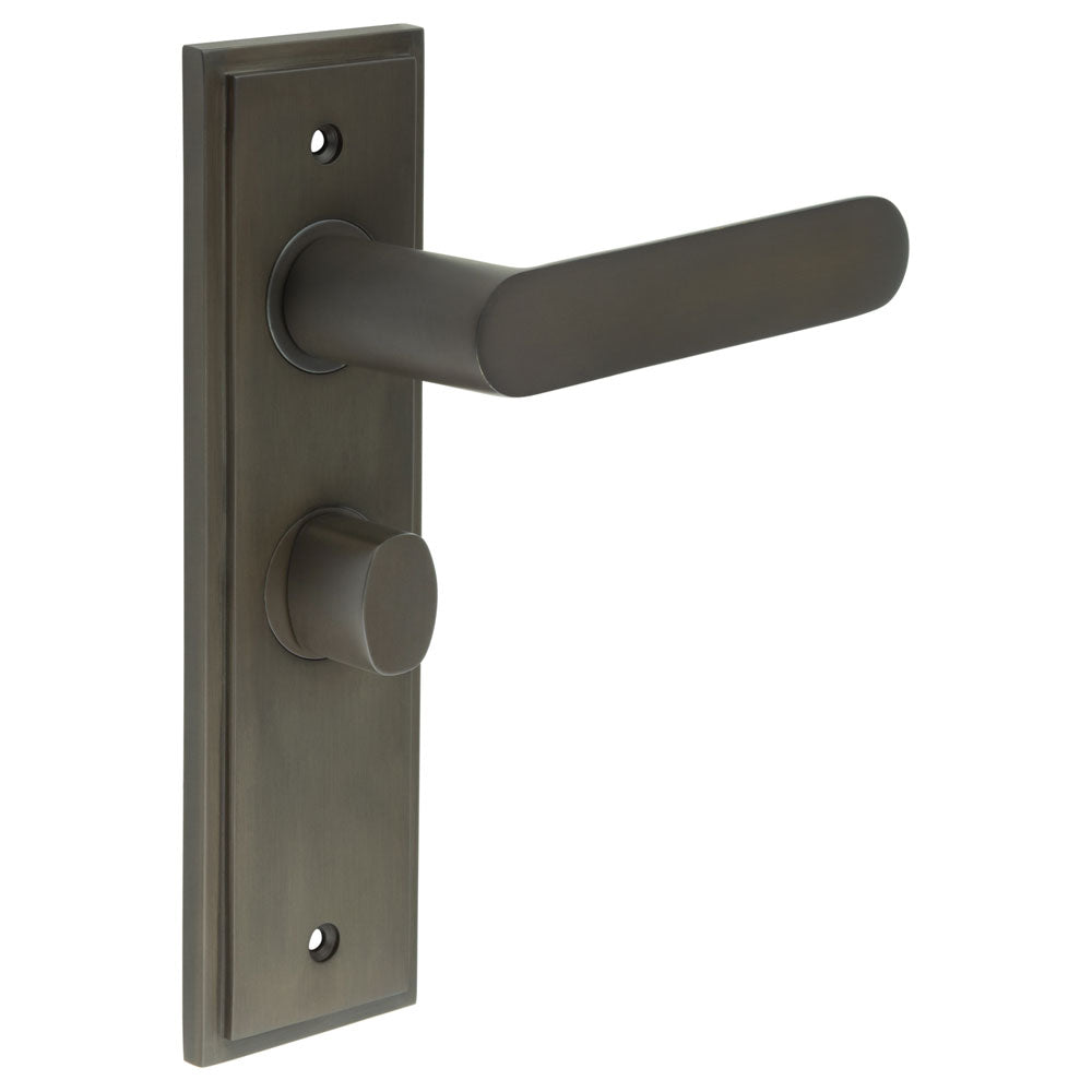 High quality image of Burlington - Kensington Door Handle Bathroom Backplate Dark Bronze & Turn & Release Sku. BUR-25DB-453DB-81DB