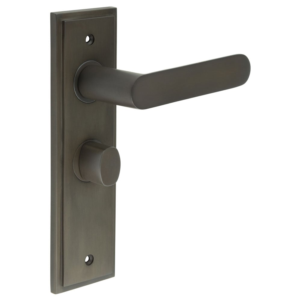 This is an image showing the Frelan - Kensington Door Handle Bathroom Backplate Dark Bronze & Turn & Release available to order from Trade Door Handles in Kendal