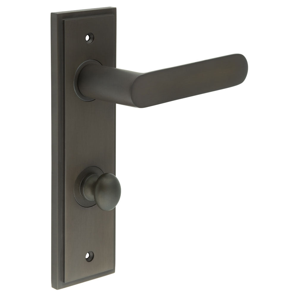 High quality image of Burlington - Kensington Door Handle Din Bathroom Backplate Dark Bronze & Turn & Release Sku. BUR-25DB-456DB-80DB