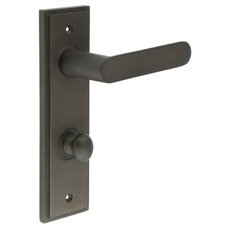 This is an image showing the Frelan - Kensington Door Handle Din Bathroom Backplate Dark Bronze & Turn & Release available to order from Trade Door Handles in Kendal