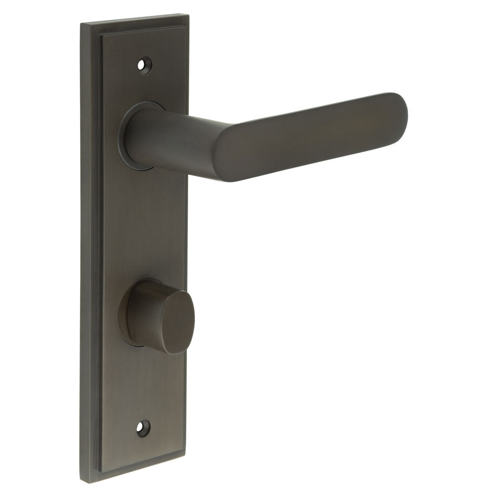 High quality image of Burlington - Kensington Door Handle Din Bathroom Backplate Dark Bronze & Turn & Release Sku. BUR-25DB-456DB-81DB